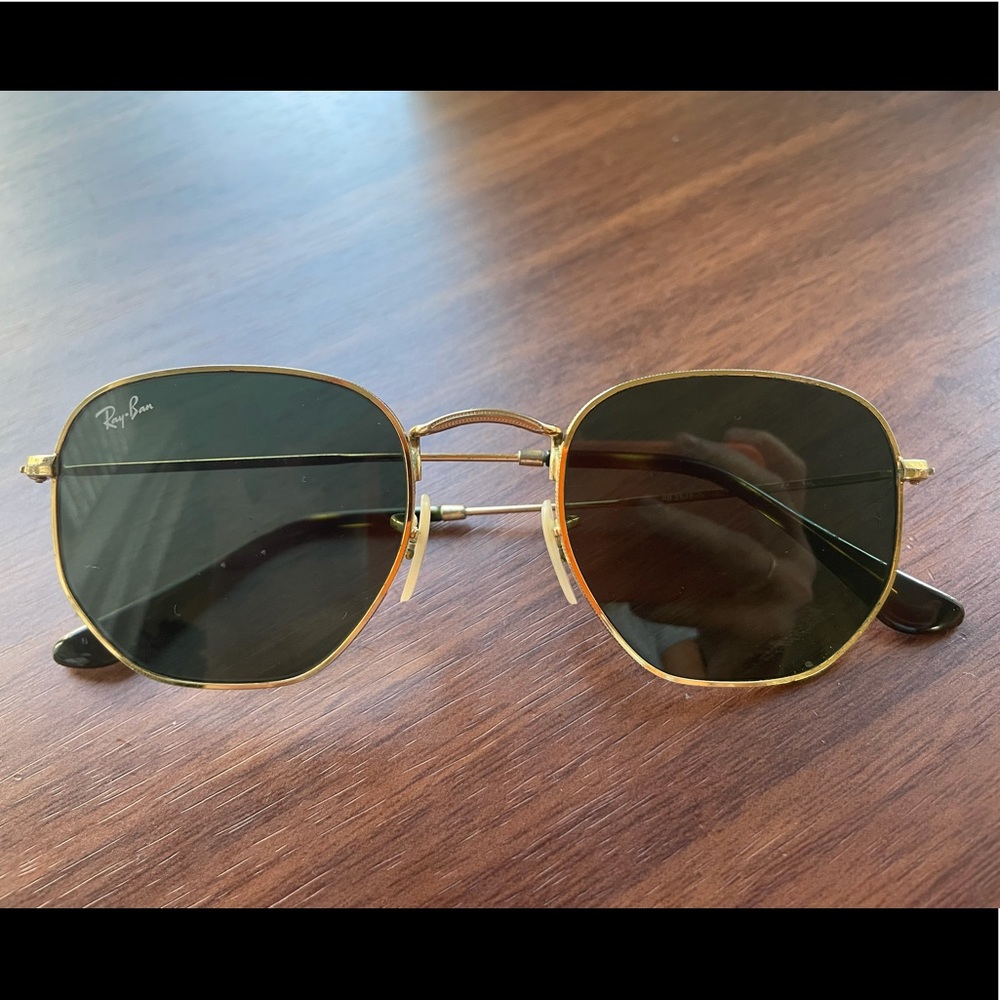 Ray Ban Hexagonal Sunglasses - Gold/Green Classic